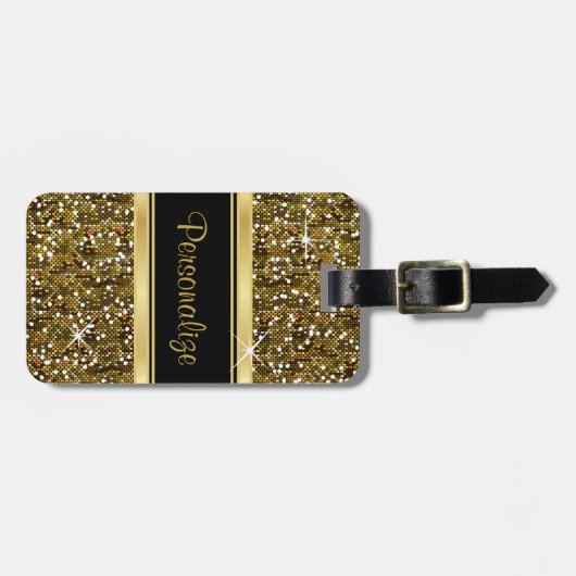 Gold Glitter Confetti Print Bagagelabel (Voorkant horizontaal)