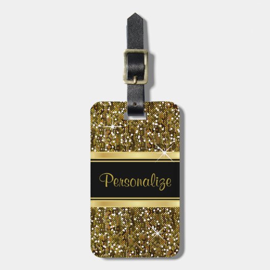 Gold Glitter Confetti Print Bagagelabel (Voorkant verticaal)