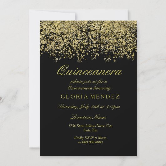 Gold Glitter Confetti Quinceanera Kaart (Voorkant)