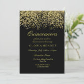 Gold Glitter Confetti Quinceanera Kaart (Staand voorkant)