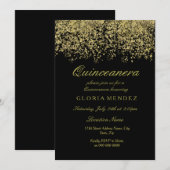 Gold Glitter Confetti Quinceanera Kaart (Voorkant / Achterkant)