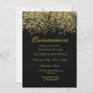 Gold Glitter Confetti Quinceanera Kaart