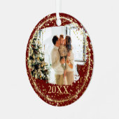 Gold Glitter Confetti Red Metalen Ornament (Voorkant links)