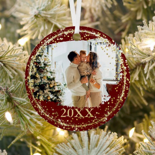 Gold Glitter Confetti Red Metalen Ornament (Insitu)