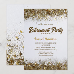 Gold Glitter Confetti Retirement Party 2024 Kaart