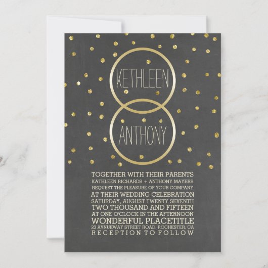 Gold Glitter Confetti Rings Wedding Invitations Kaart (Voorkant)