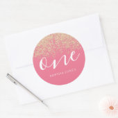 Gold Glitter Confetti roze 1e verjaardag Ronde Sticker (Envelop)