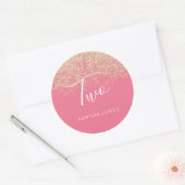 Gold Glitter Confetti roze 2e verjaardag Ronde Sticker (Envelop)