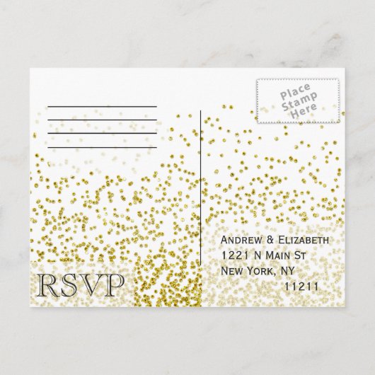 Gold Glitter Confetti RSVP-Briefkaarten Uitnodiging Briefkaart (Achterkant)