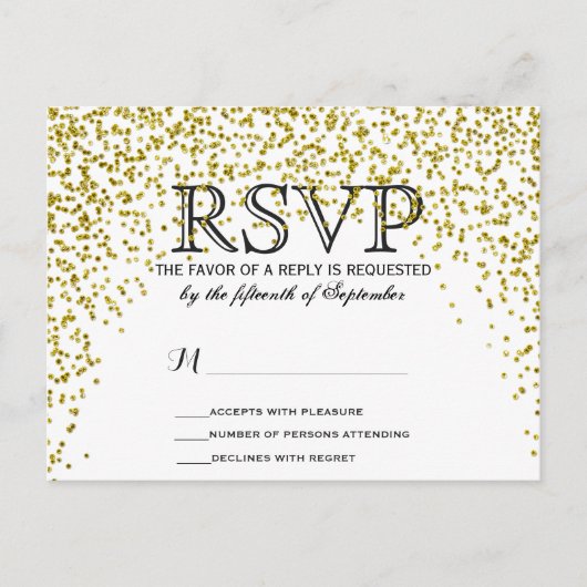 Gold Glitter Confetti RSVP-Briefkaarten Uitnodiging Briefkaart (Voorkant)