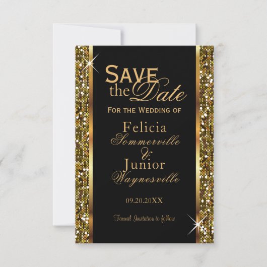 Gold Glitter Confetti Save The Date (Voorkant)