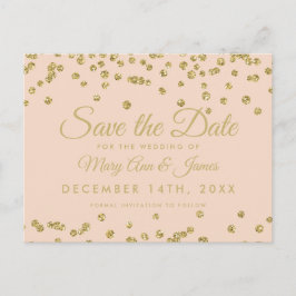 Gold Glitter Confetti Save The Date Blush Roos Aankondigingskaart