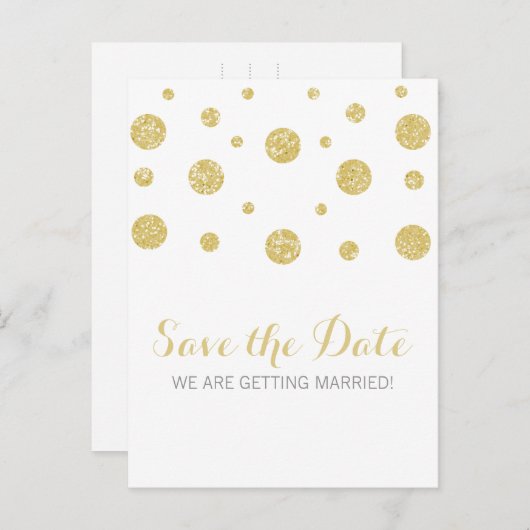 Gold Glitter Confetti Save the Date Briefkaart (Voorkant / Achterkant)