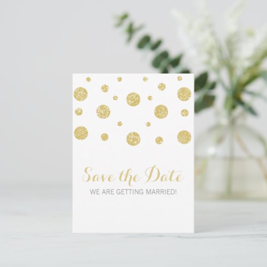 Gold Glitter Confetti Save the Date Briefkaart (Staand voorkant)