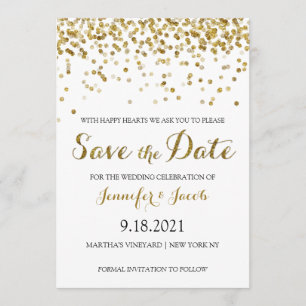 Gold Glitter Confetti Save the Date Invitation