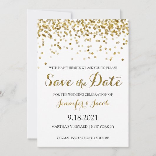 Gold Glitter Confetti Save the Date Invitation (Voorkant)