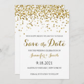 Gold Glitter Confetti Save the Date Invitation (Voorkant / Achterkant)