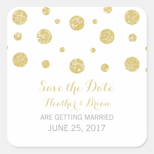 Gold Glitter Confetti Save the Date Stickers (Voorkant)