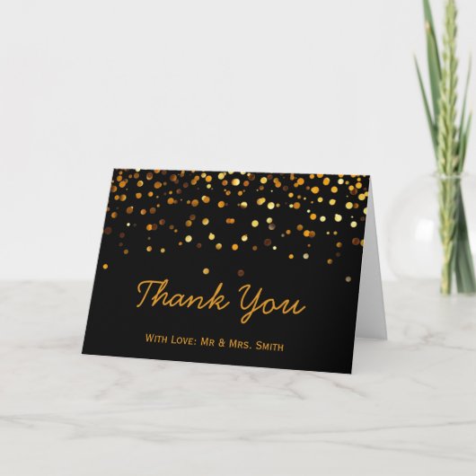Gold Glitter Confetti Sparkles Black Hartelijk dan Bedankkaart (Voorkant)