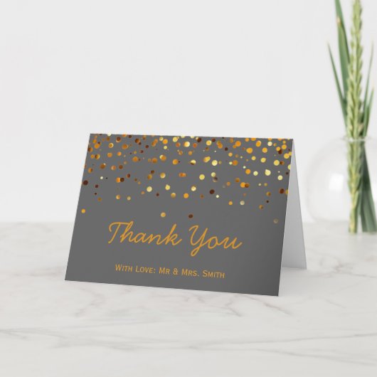 Gold Glitter Confetti Sparkles Grey Hartelijk dank Bedankkaart (Voorkant)