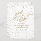 Gold Glitter Confetti Stars Fancy Opslaan Datum Save The Date (Voorkant / Achterkant)