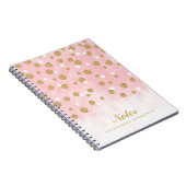 Gold Glitter Confetti Stippen op roze Waterverf Notitieboek (Rechterzijde)