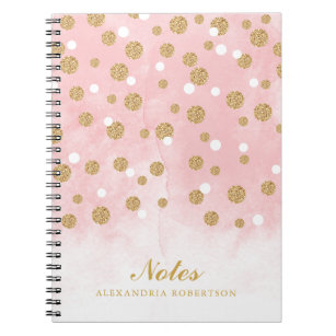 Gold Glitter Confetti Stippen op roze Waterverf Notitieboek