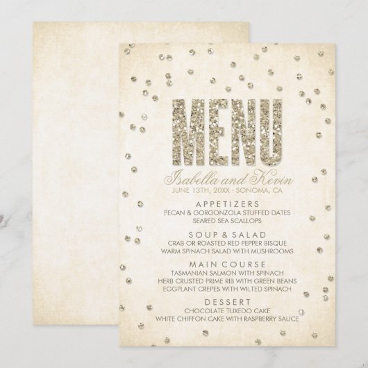 Gold Glitter Confetti Stippen Weddenschappen Menu (Voorkant / Achterkant)