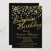 Gold Glitter Confetti Surprise Birthday Invitation Kaart (Voorkant / Achterkant)