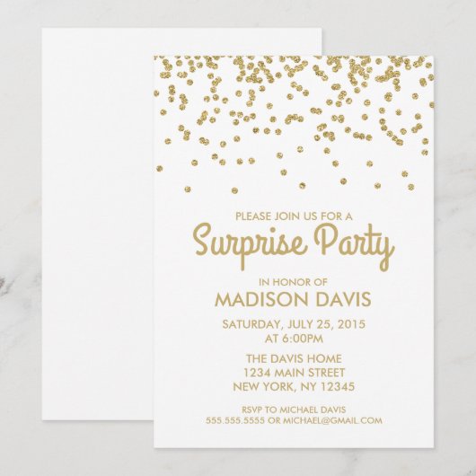 Gold Glitter Confetti Surprise verjaardagsfeestje Kaart (Voorkant / Achterkant)