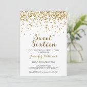 Gold Glitter Confetti Sweet Sixteen 16 Uitnodiging (Staand voorkant)