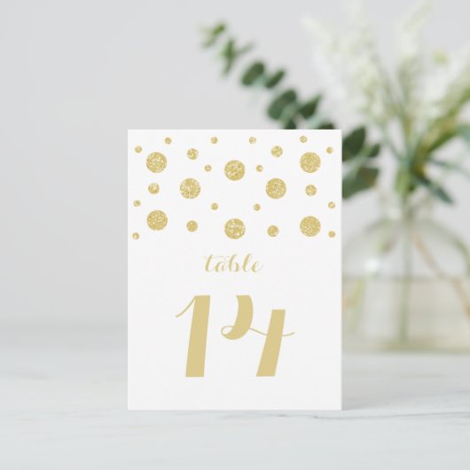 Gold Glitter Confetti Table Number Briefkaart (Staand voorkant)