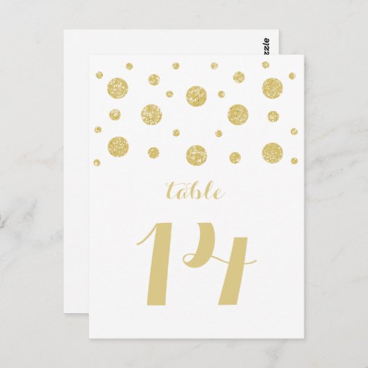 Gold Glitter Confetti Table Number Briefkaart (Voorkant / Achterkant)