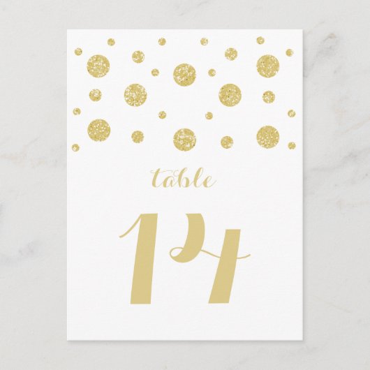 Gold Glitter Confetti Table Number Briefkaart (Voorkant)