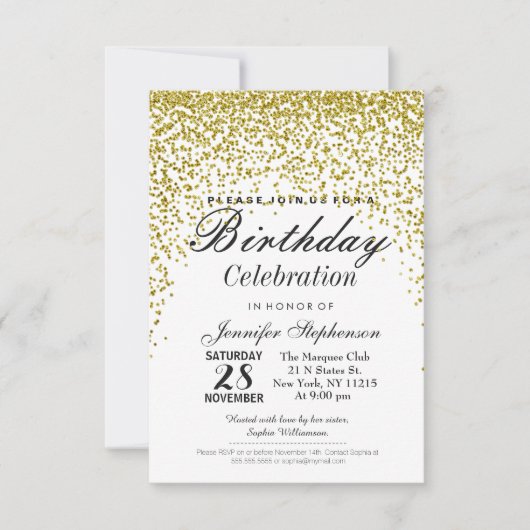 Gold Glitter Confetti verjaardagsfeestjes Kaart (Voorkant)