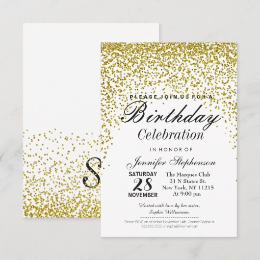 Gold Glitter Confetti verjaardagsfeestjes Kaart (Voorkant / Achterkant)