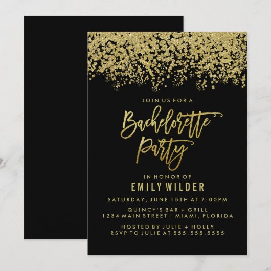 Gold Glitter Confetti vrijgezellenfeest Kaart (Voorkant / Achterkant)