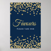 Gold Glitter Confetti Wedding Favors Navy Poster (Voorkant)