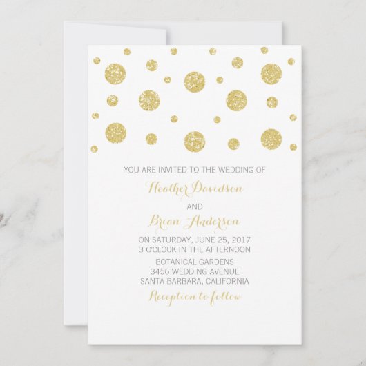 Gold Glitter Confetti Wedding Invite Kaart (Voorkant)