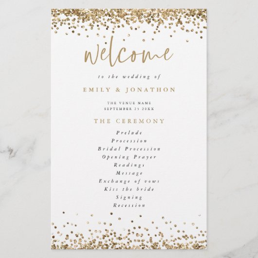 Gold Glitter Confetti Wedding Program (Voorkant)