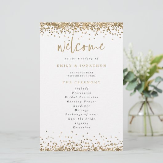 Gold Glitter Confetti Wedding Program (Staand voorkant)