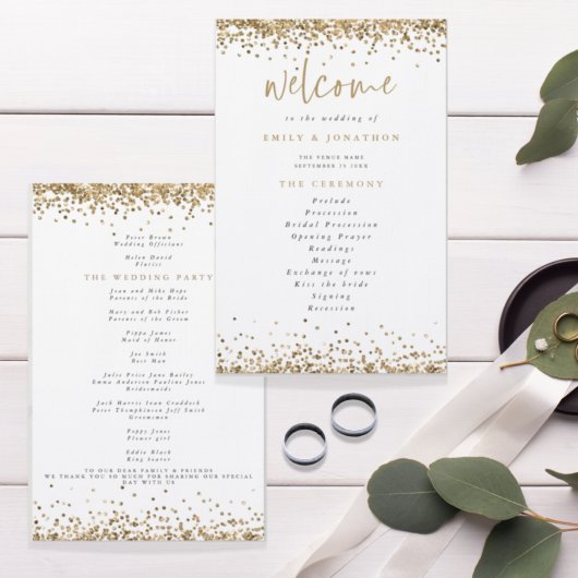 Gold Glitter Confetti Wedding Program