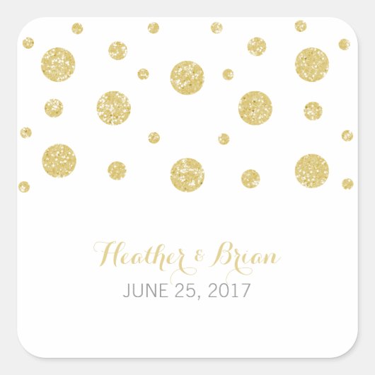Gold Glitter Confetti Wedding Stickers (Voorkant)