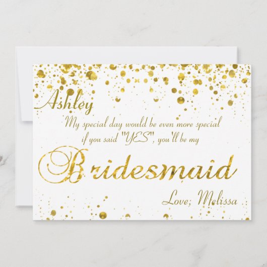 Gold Glitter Confetti | Wees mijn Bridesmaid Kaart (Achterkant)