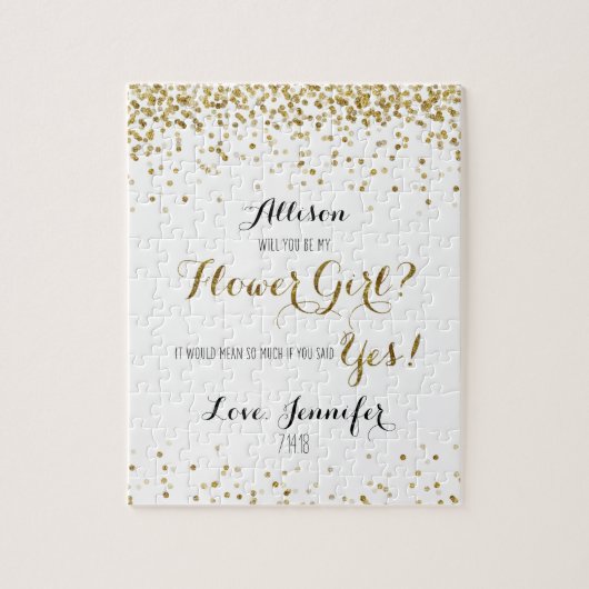 Gold Glitter Confetti Wordt jij mijn Bloemenmeisje Legpuzzel (Verticaal)