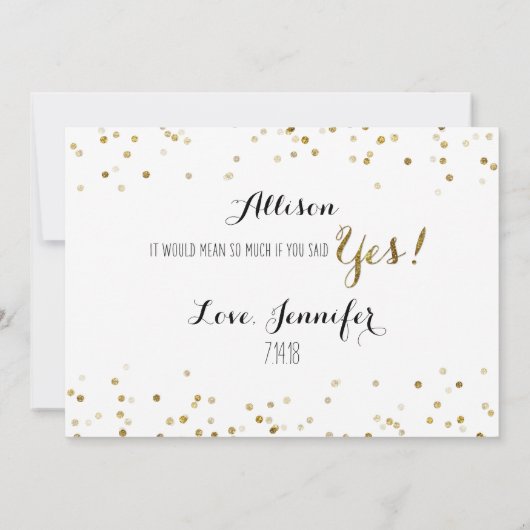 Gold Glitter Confetti Zal je mijn Bridesmaid zijn? Kaart (Achterkant)
