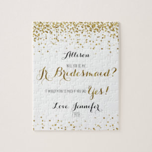 Gold Glitter Confetti Zal jij mijn Jr Bridesmaid z Legpuzzel