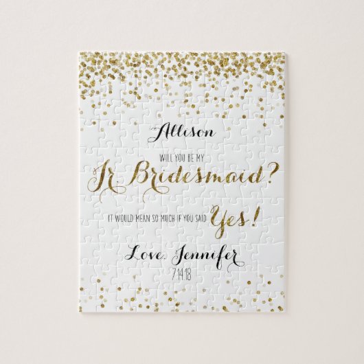 Gold Glitter Confetti Zal jij mijn Jr Bridesmaid z Legpuzzel (Verticaal)