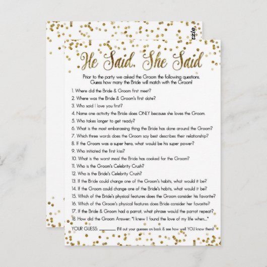 Gold Glitter Confetti zei hij dat ze douchespel ze Briefkaart (Voorkant / Achterkant)