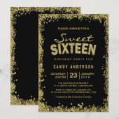 Gold Glitter Confetti | Zoet 16 Zestien verjaardag Kaart (Voorkant / Achterkant)
